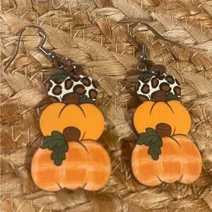 NEW Thanksgiving Pumpkin Earrings - Wooden DoubleSided Dngle w/Polka dot
